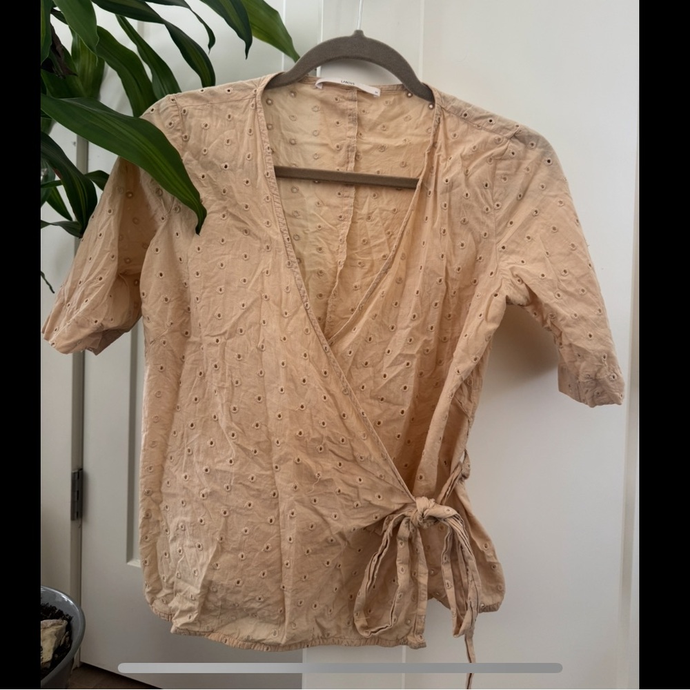 Cream Eyelet Wrap Top Short Sleeve Tie Waist (German Fair Sustainable Fashion)